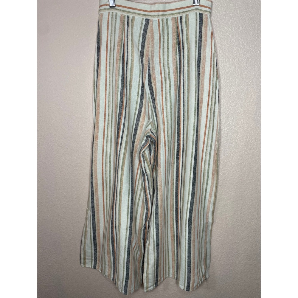 Stradivarius Linen Blend Striped Wide Leg Culotte Pants High Waist Size 4 - Picture 13 of 13